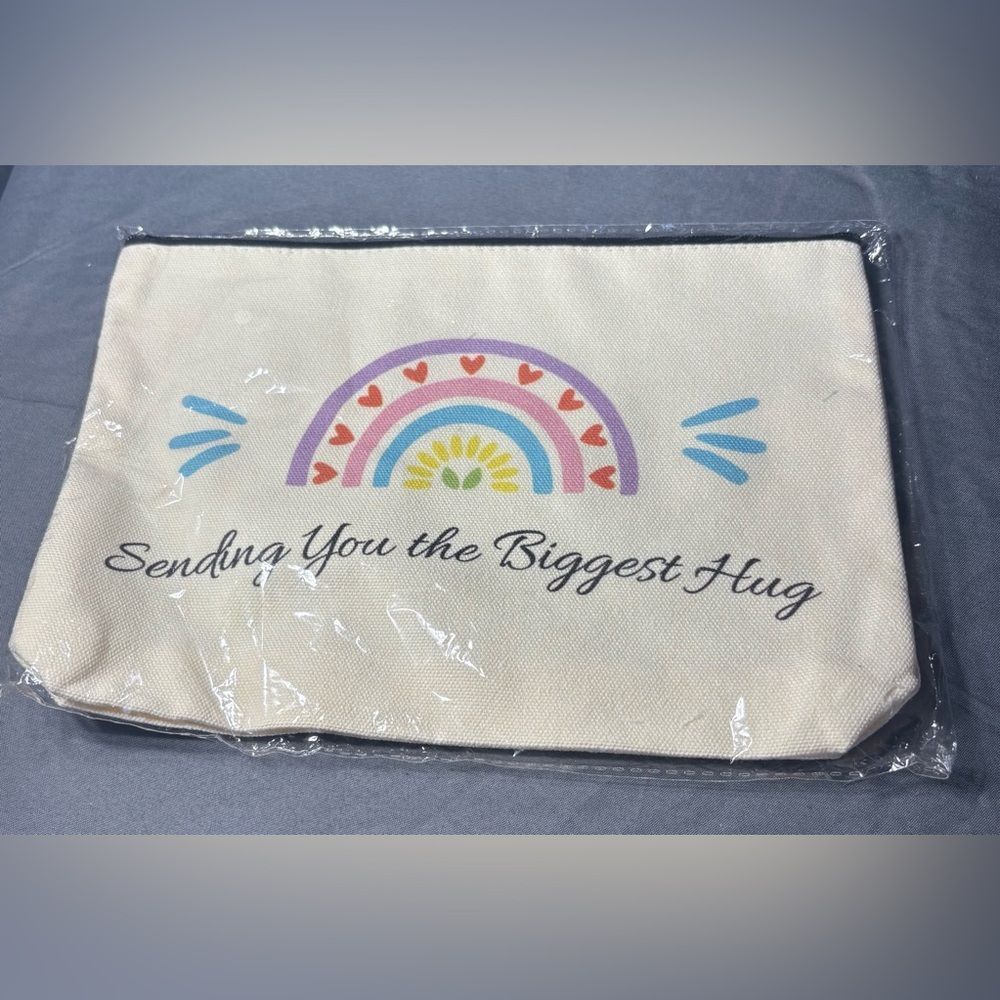 New Sending You the Biggest Hug Rainbow Cream Canvas Bag with Multicolor Design